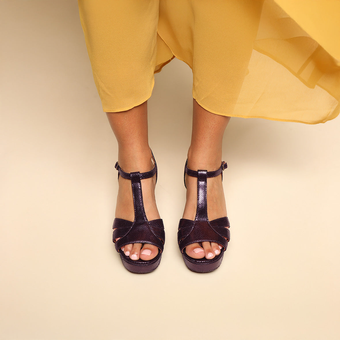Charlie Metallic Purple Mid Sandal by Esska Shoes Ltd