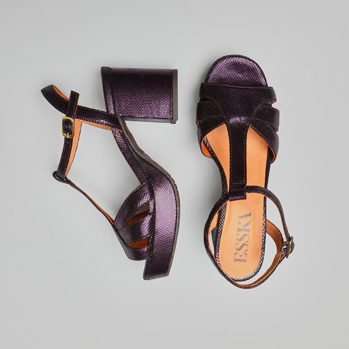Charlie WIDE Metallic Purple Mid Sandal by Esska Shoes Ltd