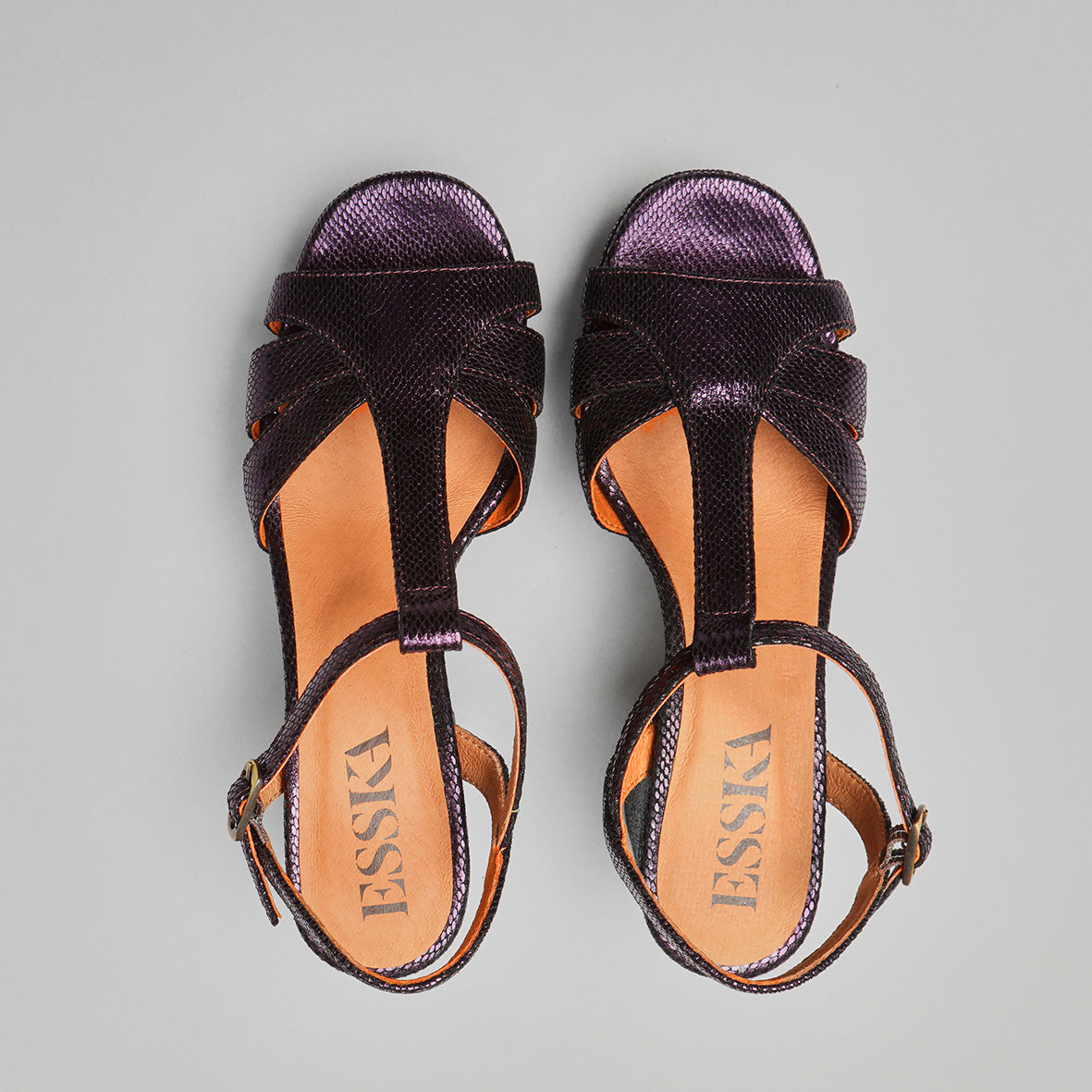 Charlie WIDE Metallic Purple Mid Sandal by Esska Shoes Ltd