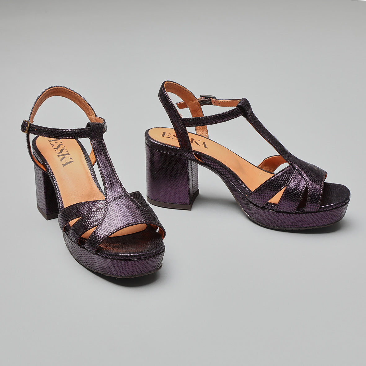 Charlie WIDE Metallic Purple Mid Sandal by Esska Shoes Ltd