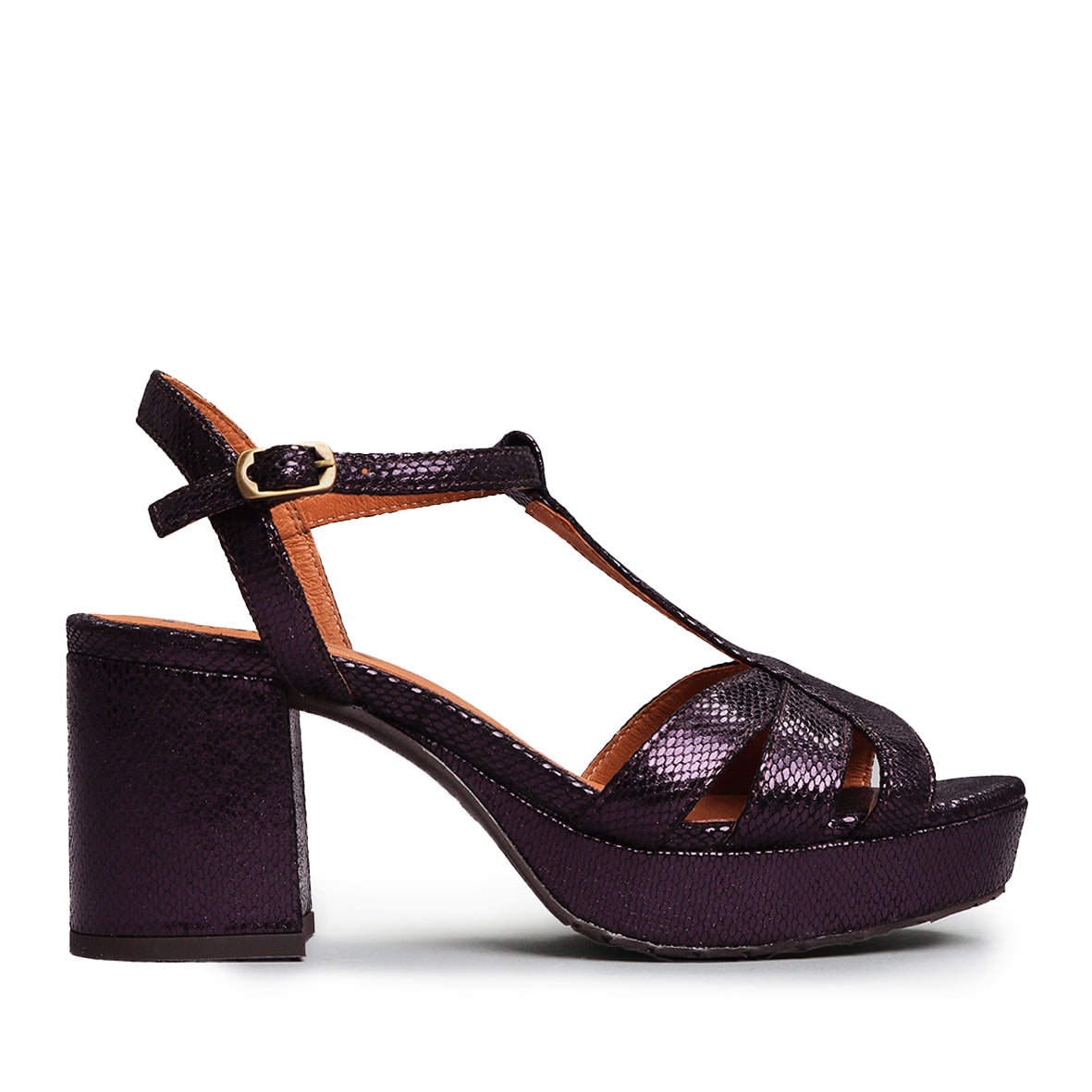 Charlie Metallic Purple Mid Sandal by Esska Shoes Ltd