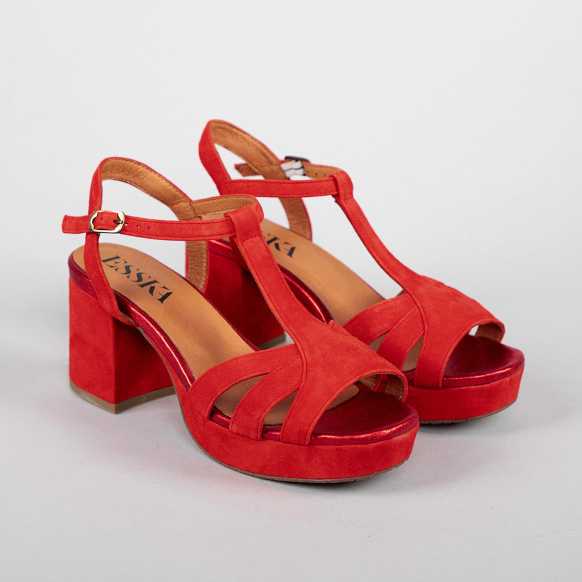 Charlie WIDE Red Suede Mid Sandal by Esska