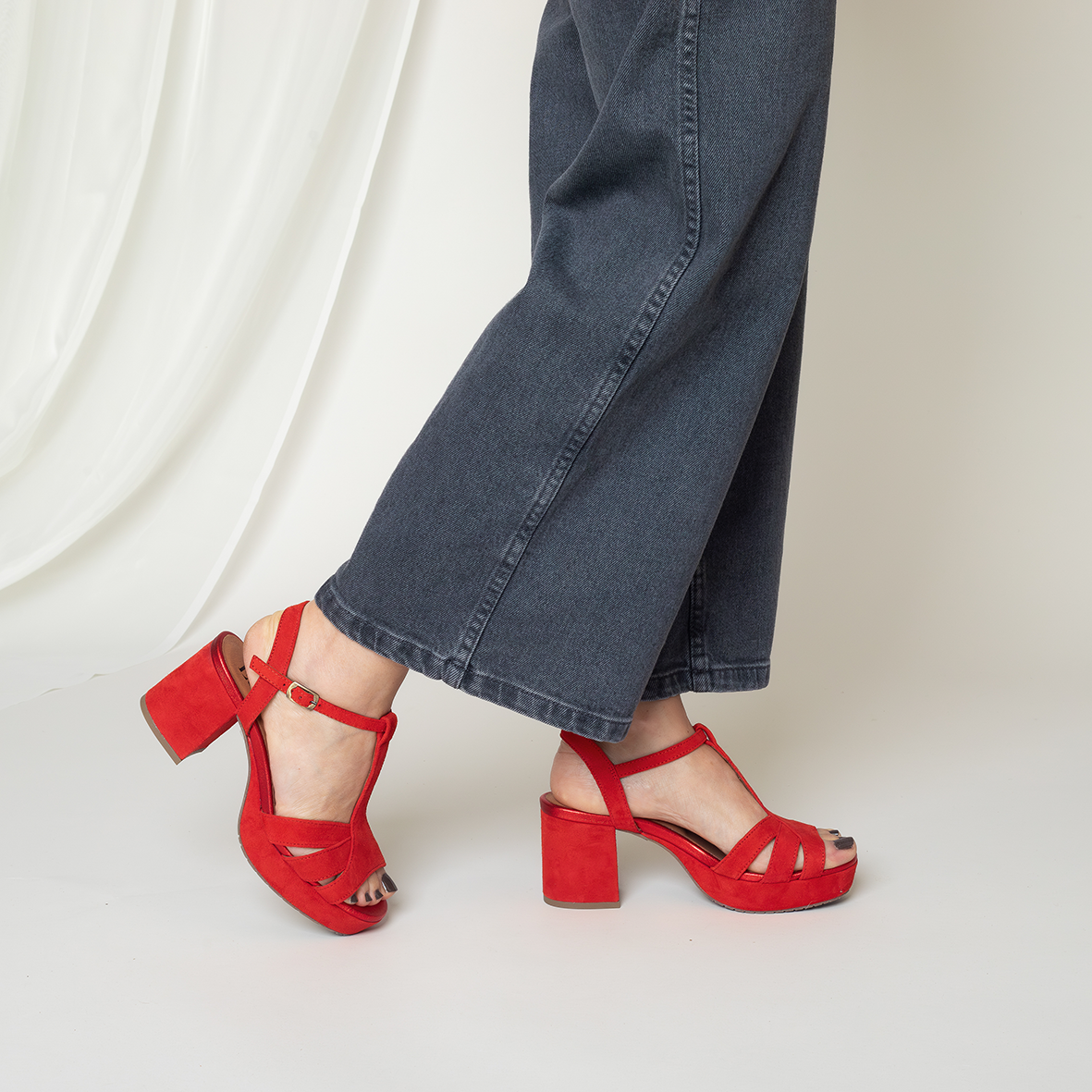 Charlie Red Suede Mid Sandal by Esska