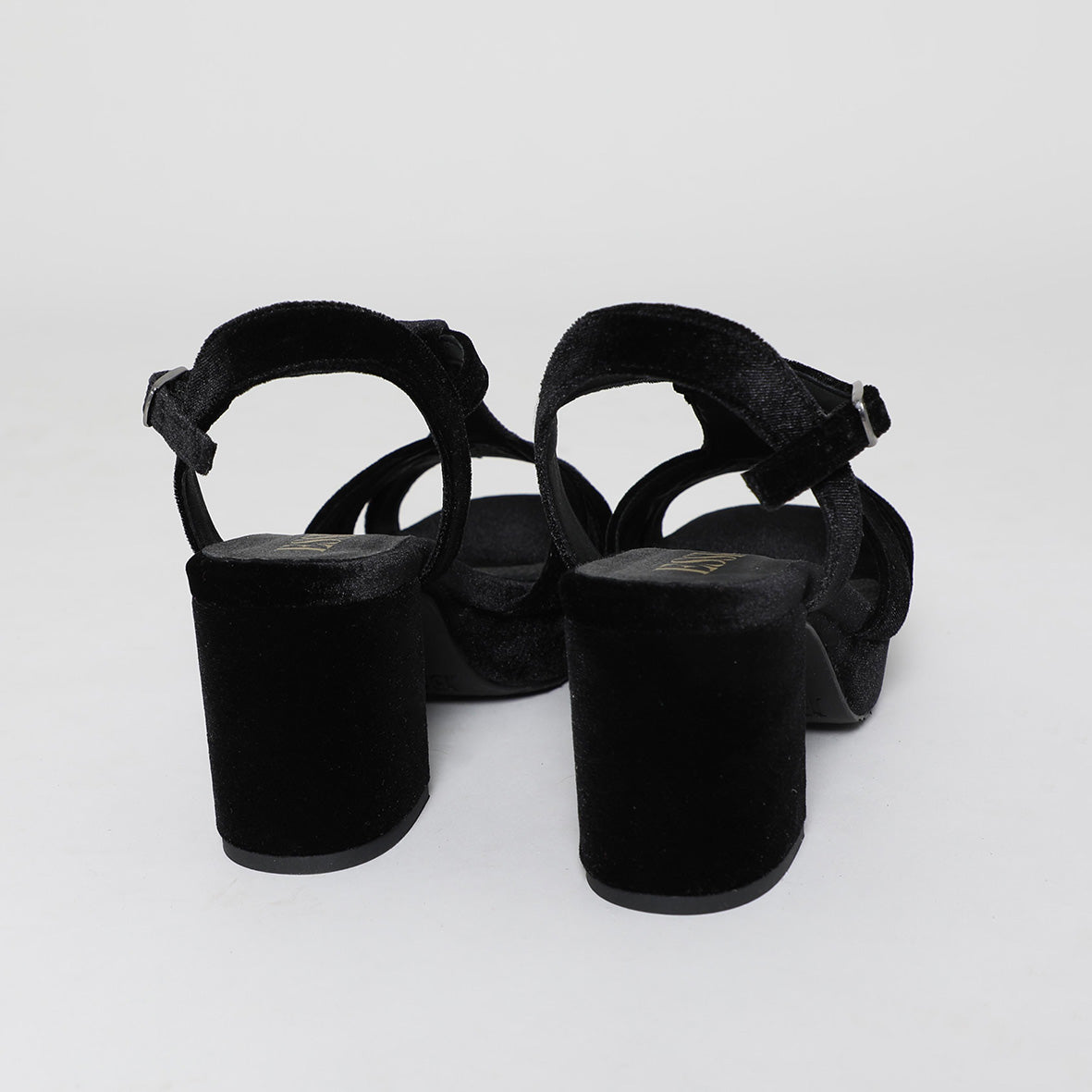 Charlie Narrow Velvet Black Mid Sandal by Esska