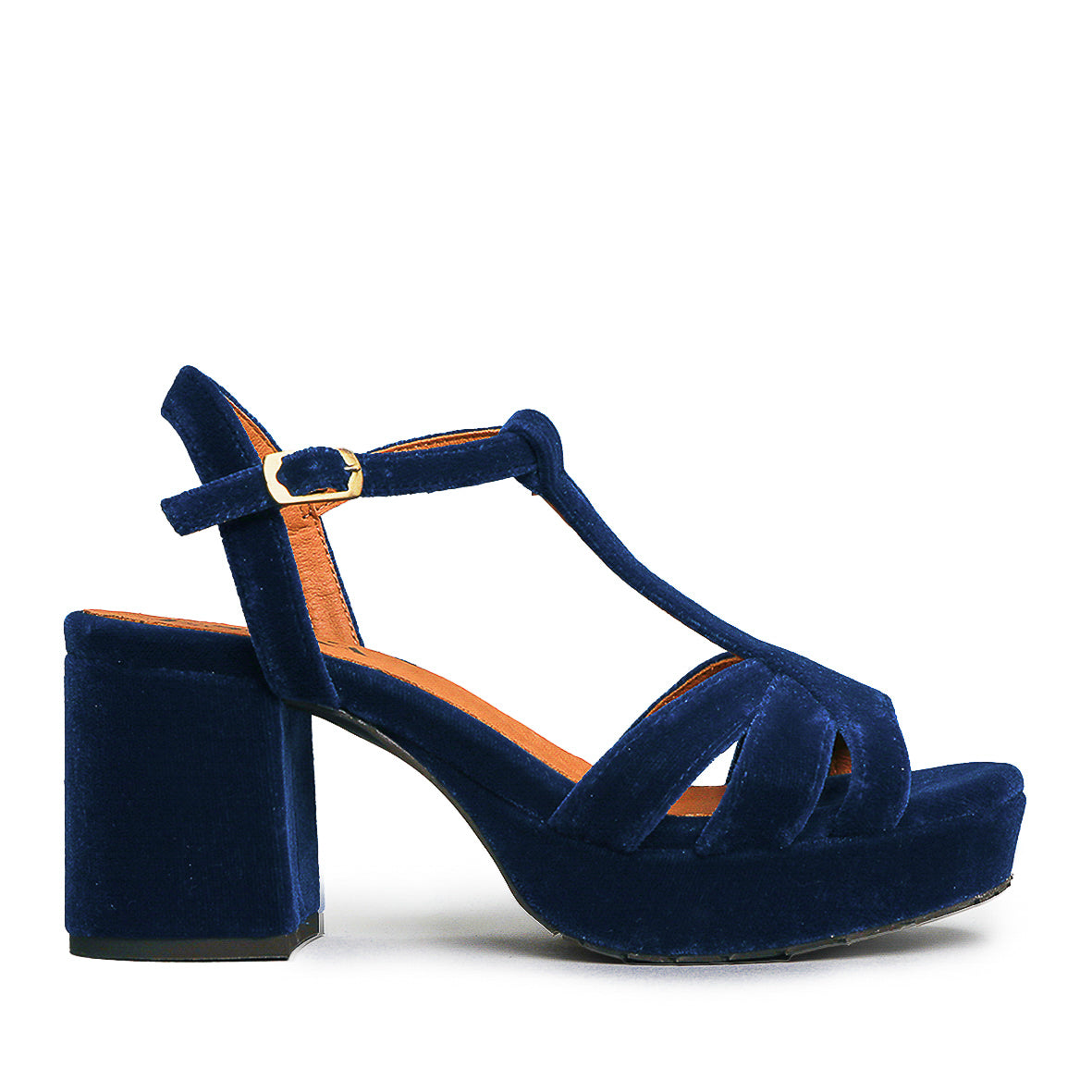 Charlie WIDE Velvet Duck Blue Mid Sandal by Esska Shoes Ltd