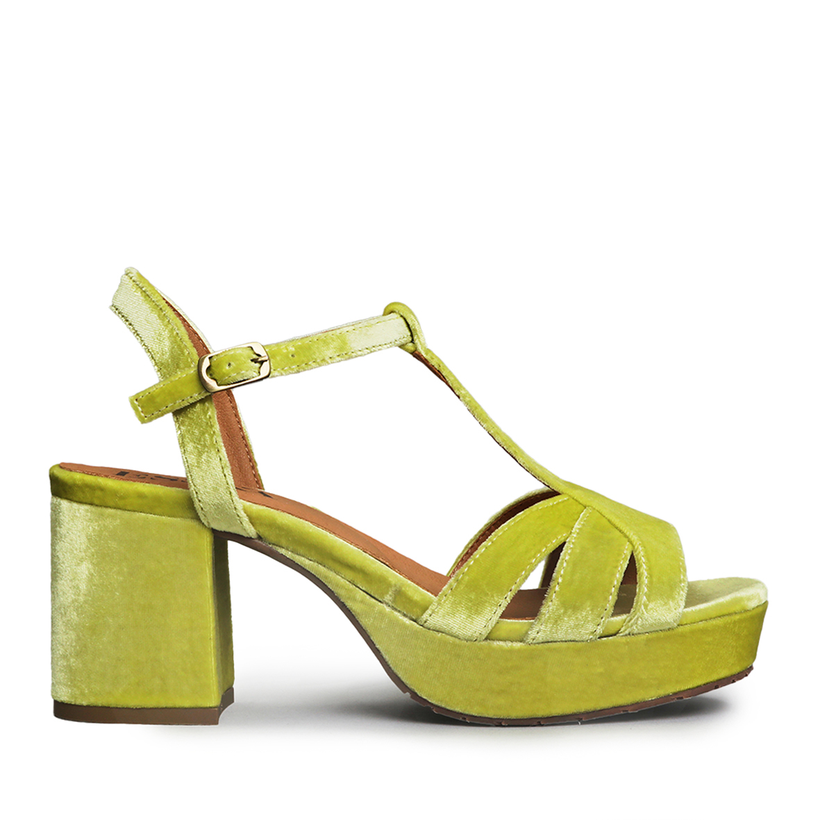Charlie Velvet Lime Mid Sandal by Esska Shoes Ltd