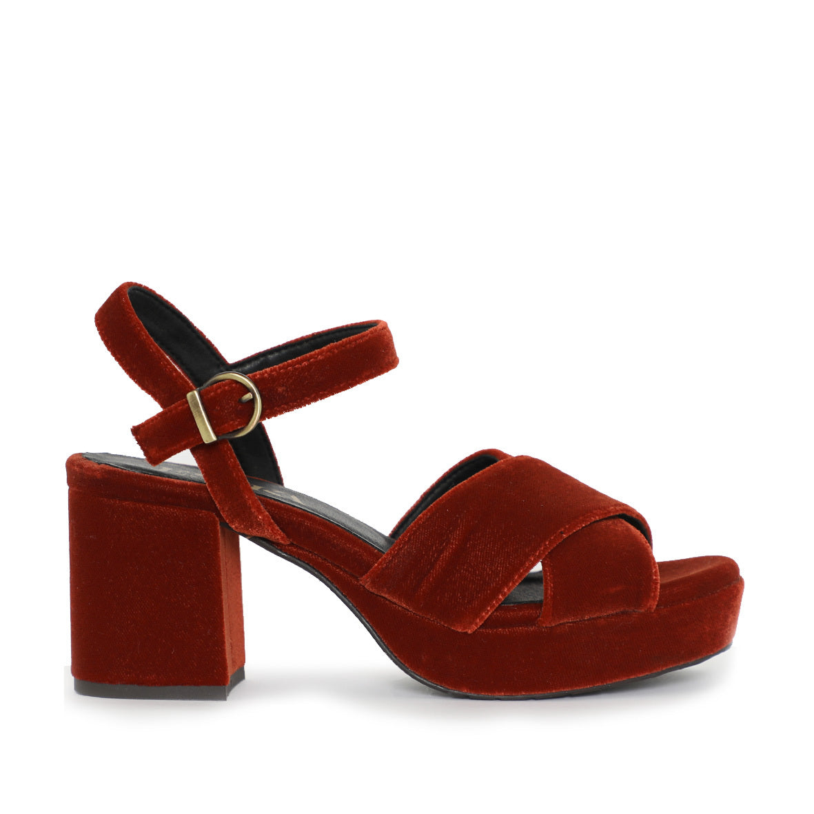 Clara Velvet Burnt Orange Mid Sandal by Esska Shoes Ltd