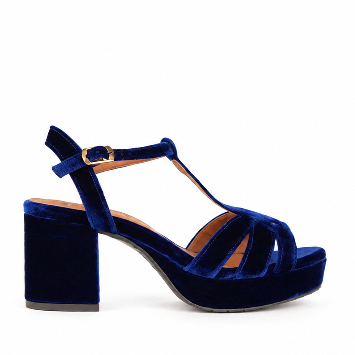 Charlie Velvet Electric Blue Mid Sandal by Esska