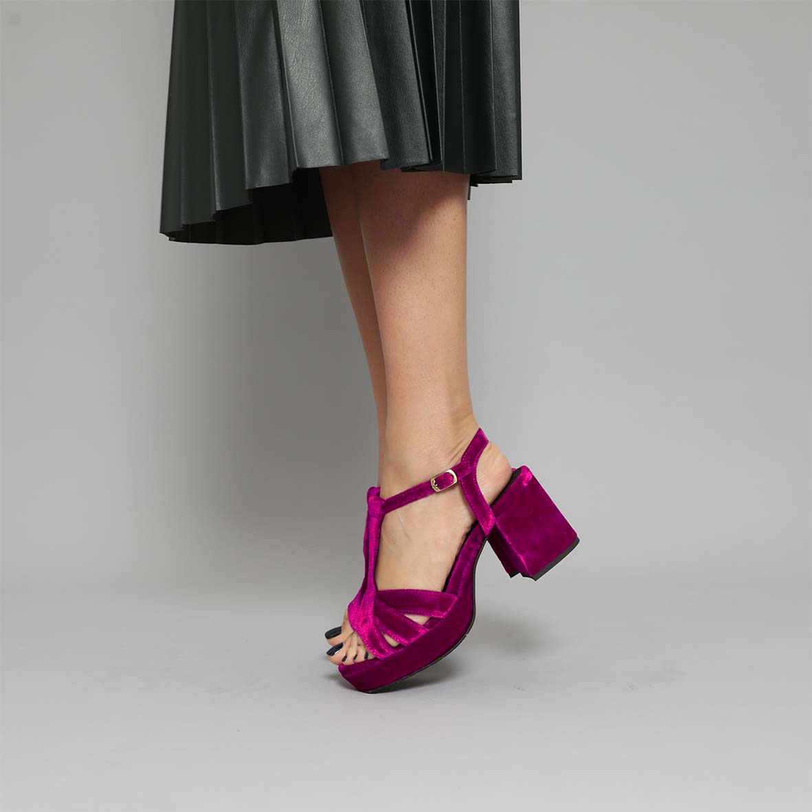 Charlie WIDE Velvet Magenta Mid Sandal by Esska