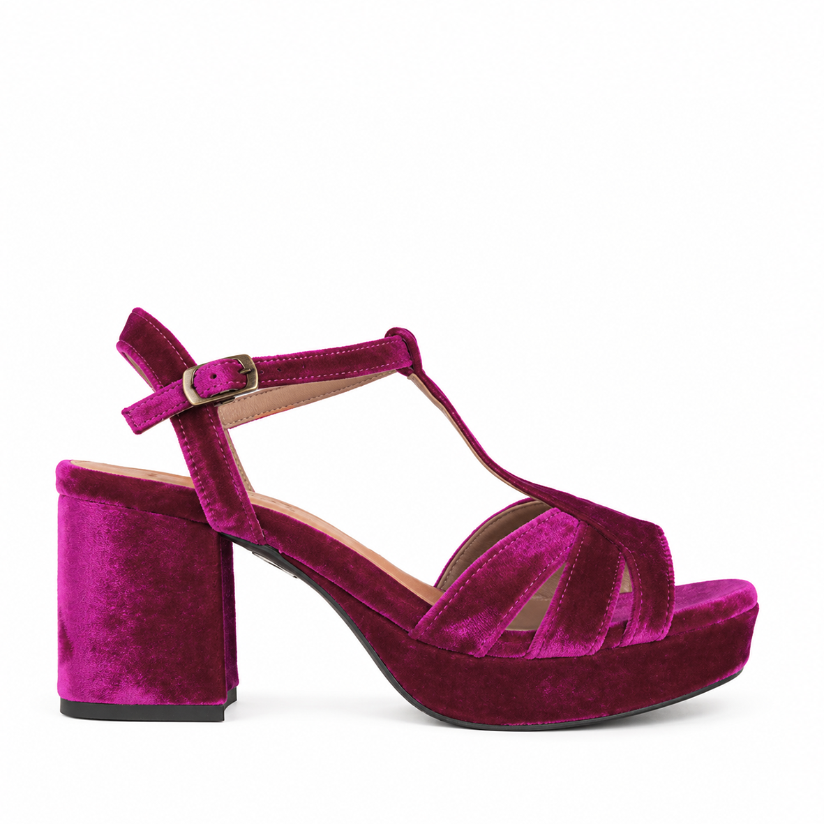 Charlie WIDE Velvet Magenta Mid Sandal by Esska