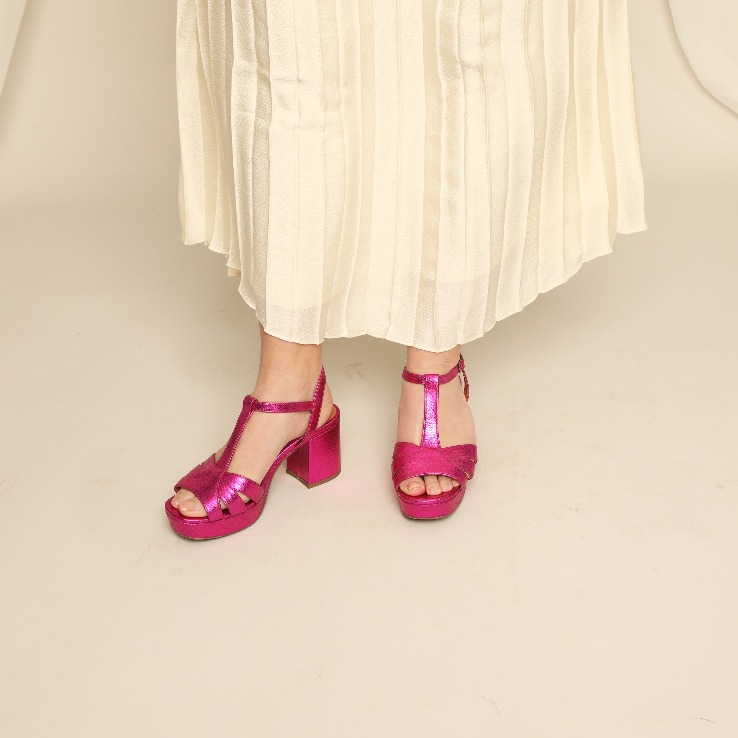 Charlie WIDE Metallic Fuchsia Mid Sandal by Esska