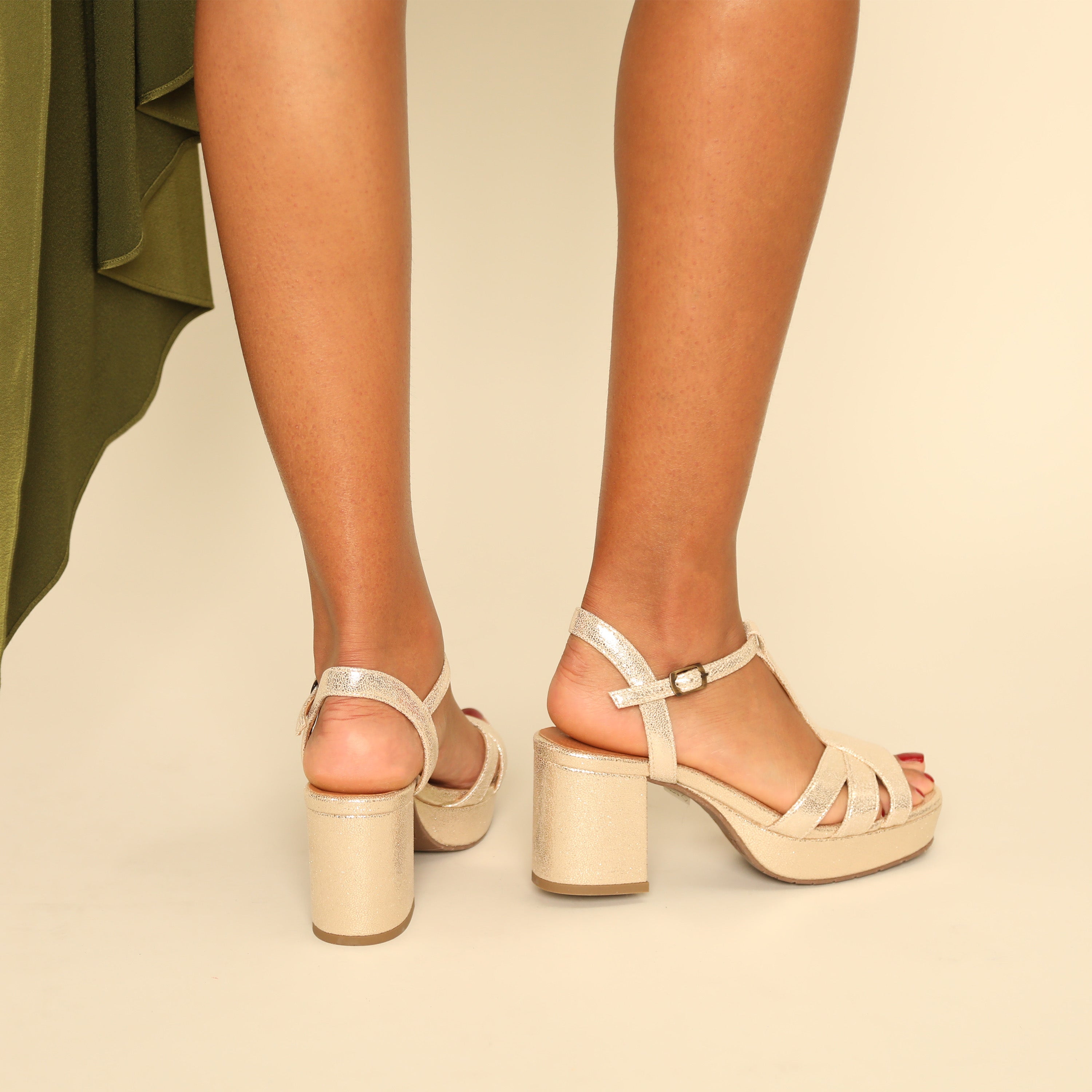 Charlie WIDE Vegan Platinum Mid Sandal by Esska