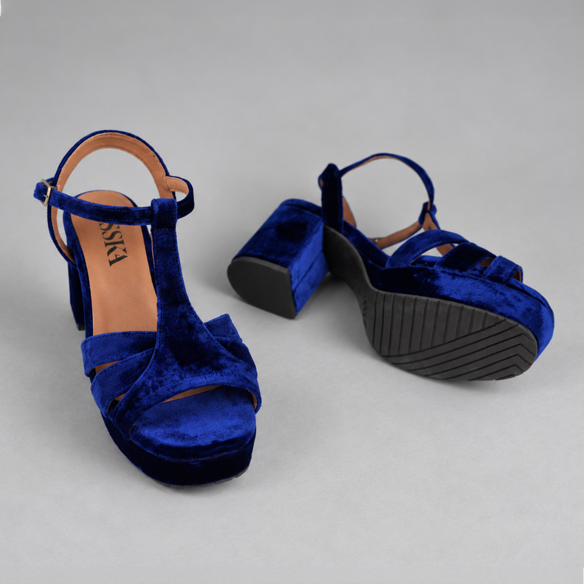 Charlie Velvet Electric Blue Mid Sandal by Esska