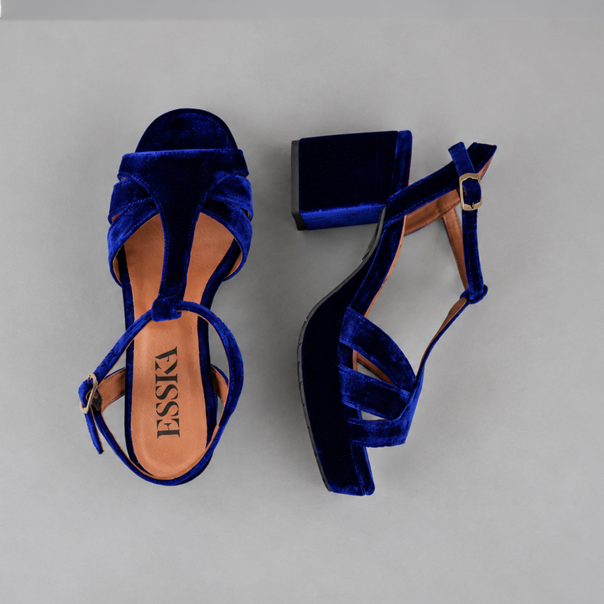 Charlie Velvet Electric Blue Mid Sandal by Esska