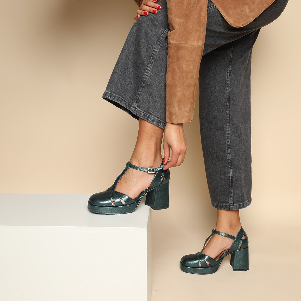 Chaza Metallic Green Mid Shoe by Esska