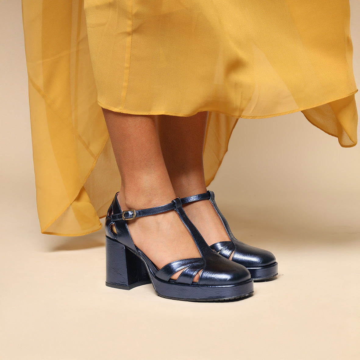 Chaza Metallic Navy Mid Shoe by Esska