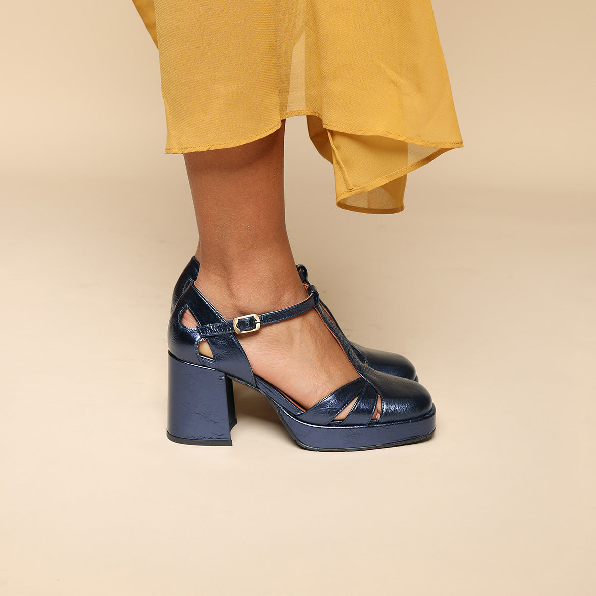 Chaza Metallic Navy Mid Shoe by Esska