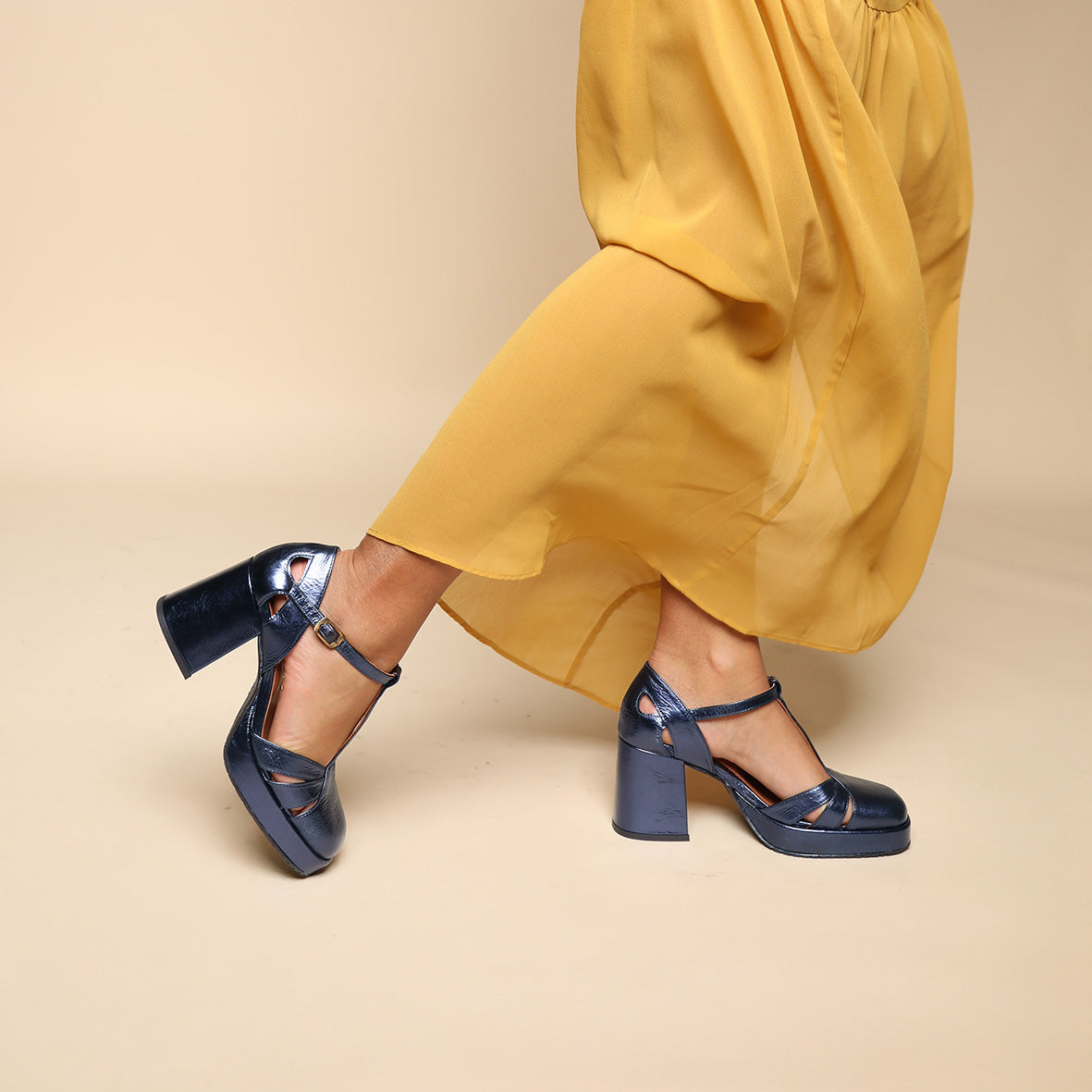 Chaza Metallic Navy Mid Shoe by Esska