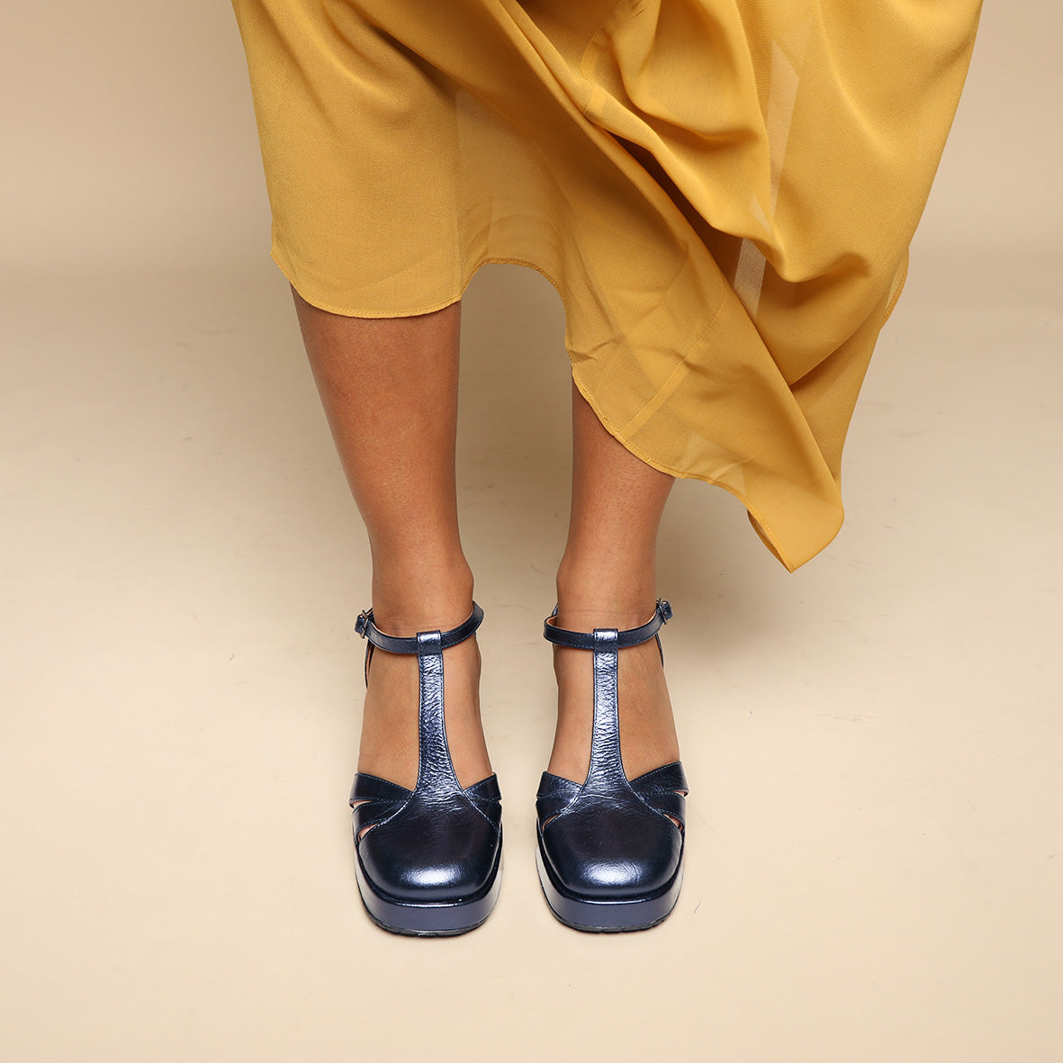 Chaza Metallic Navy Mid Shoe by Esska
