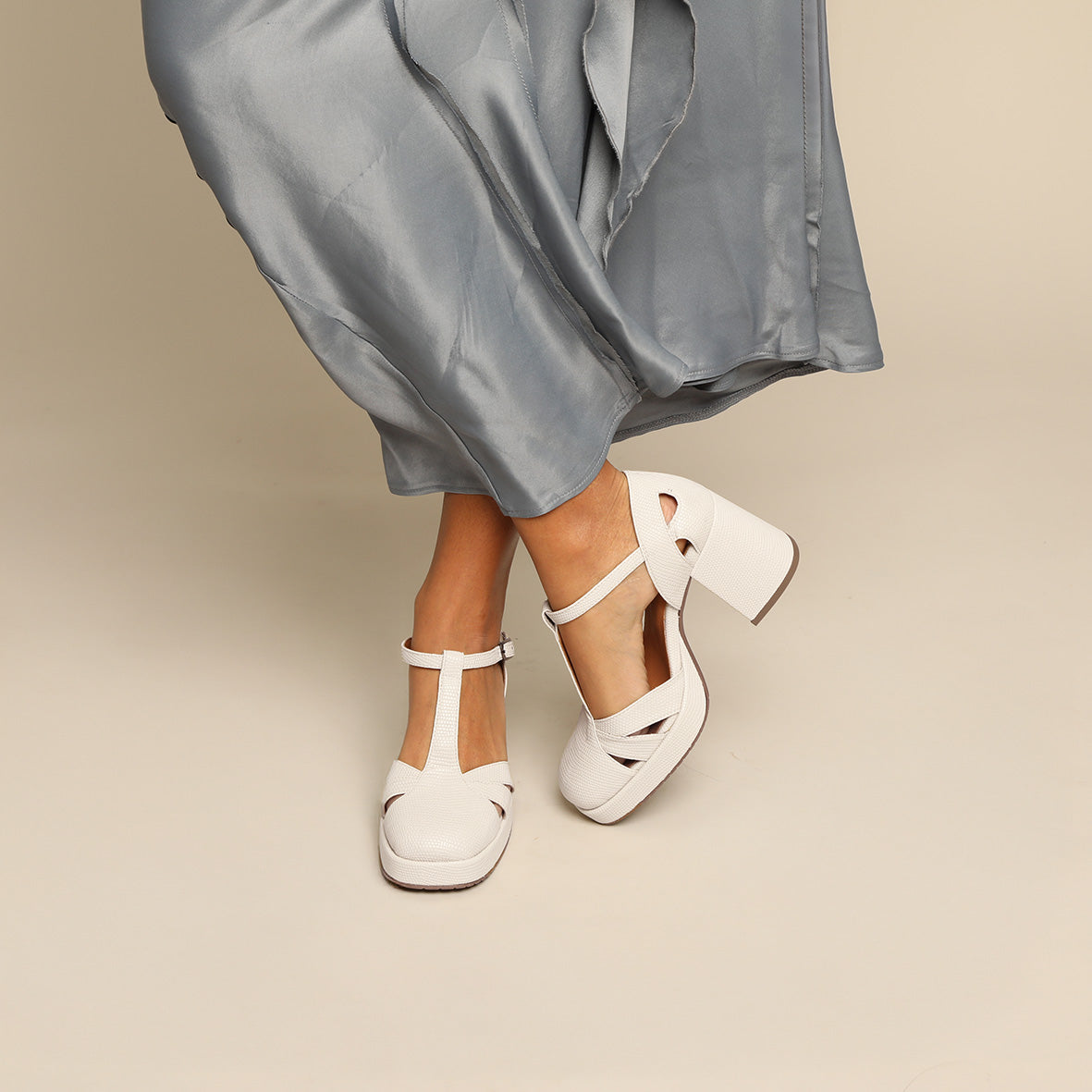 Chaza WIDE Vegan White Mid Sandal by Esska