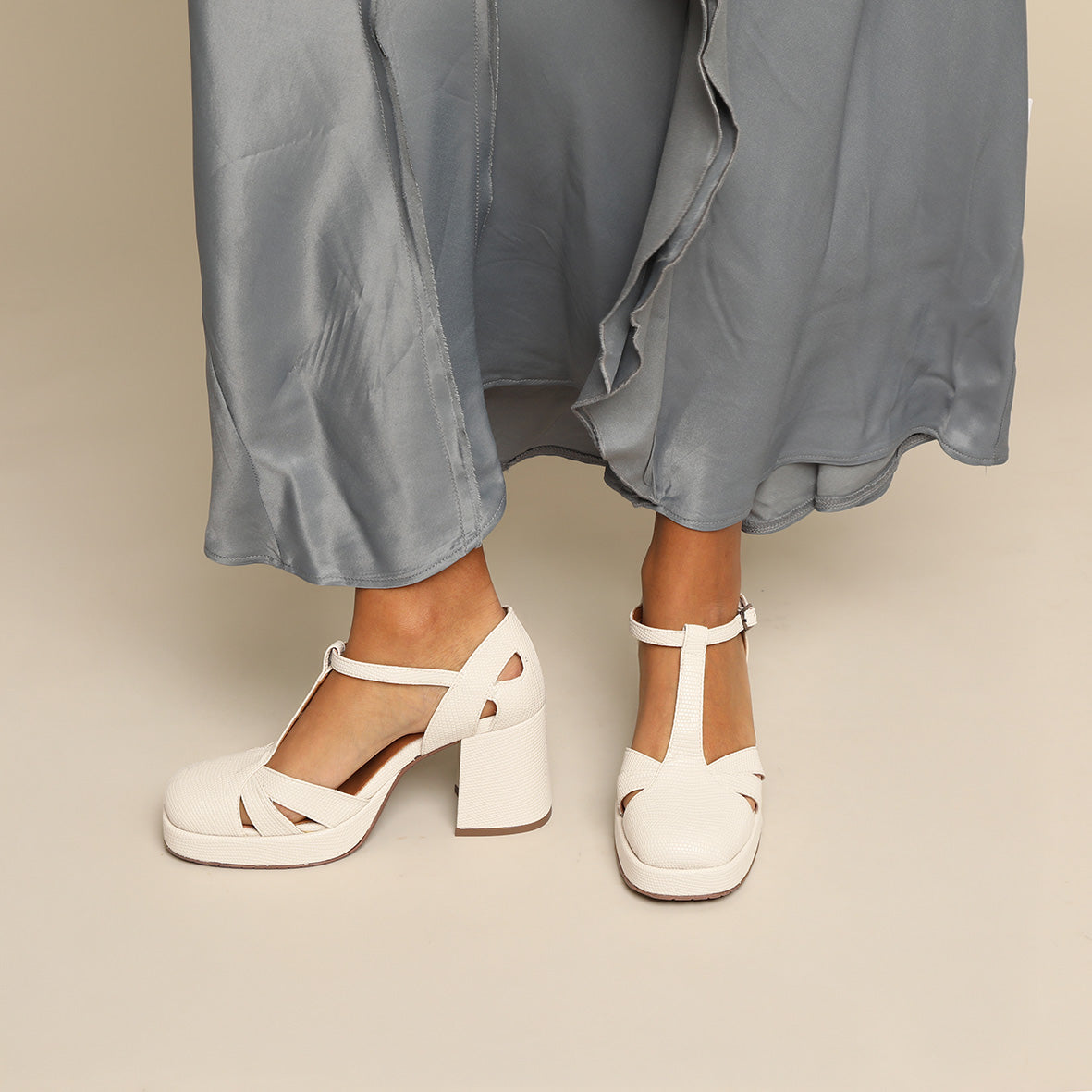 Chaza WIDE Vegan White Mid Sandal by Esska