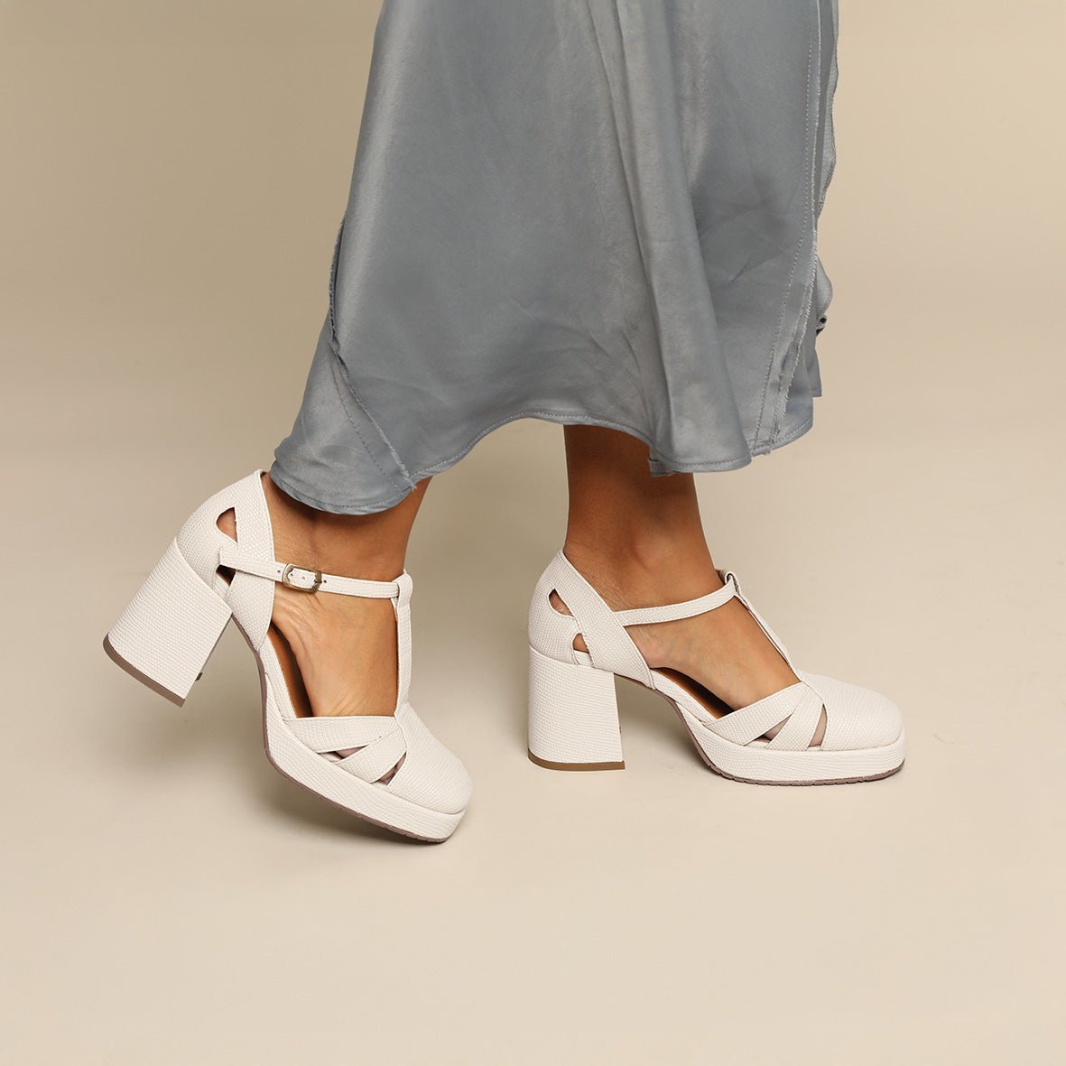 Chaza WIDE Vegan White Mid Sandal by Esska