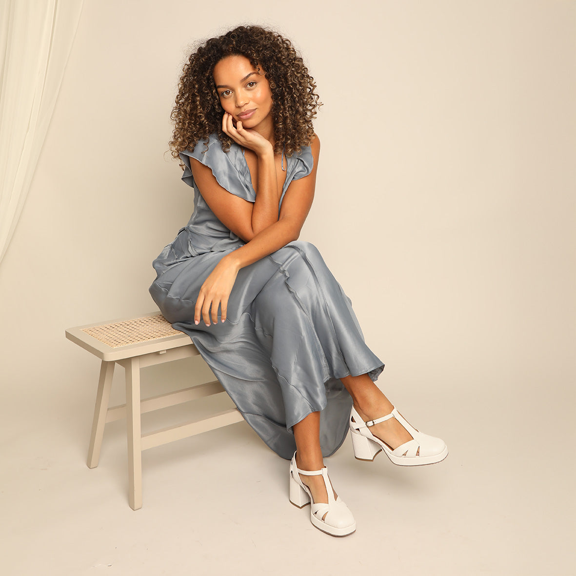 Chaza WIDE Vegan White Mid Sandal by Esska