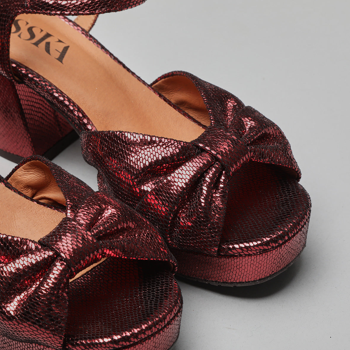 Chilli Metallic Burgundy Mid Sandal by Esska Shoes Ltd