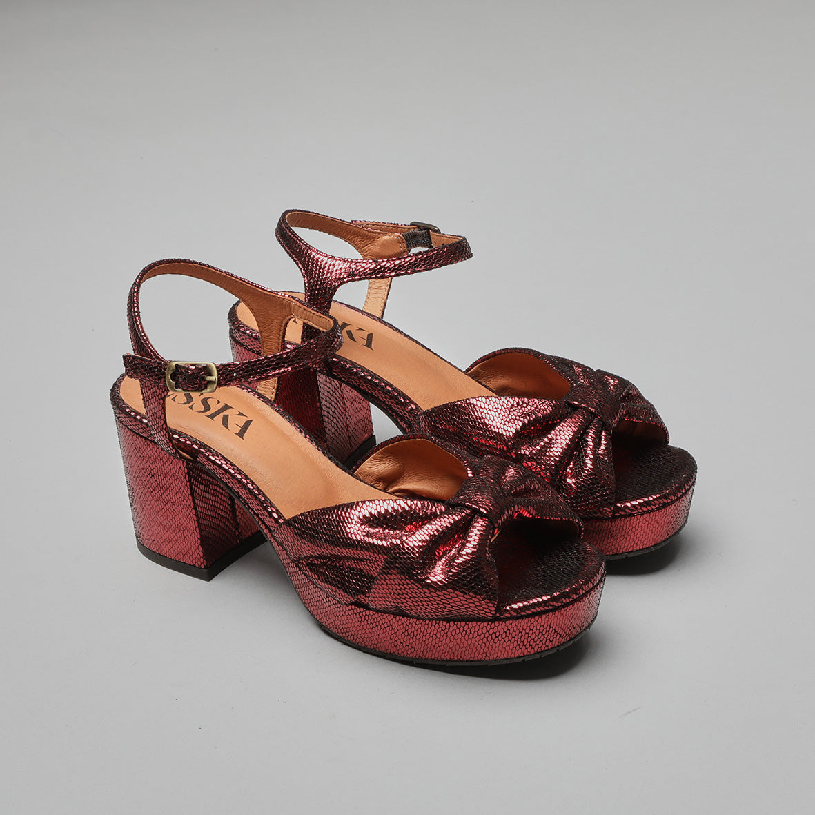 Chilli Metallic Burgundy Mid Sandal by Esska Shoes Ltd
