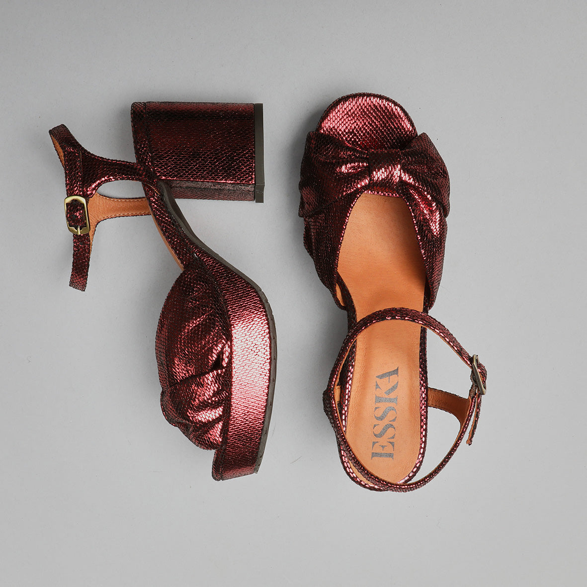 Chilli Metallic Burgundy Mid Sandal by Esska Shoes Ltd