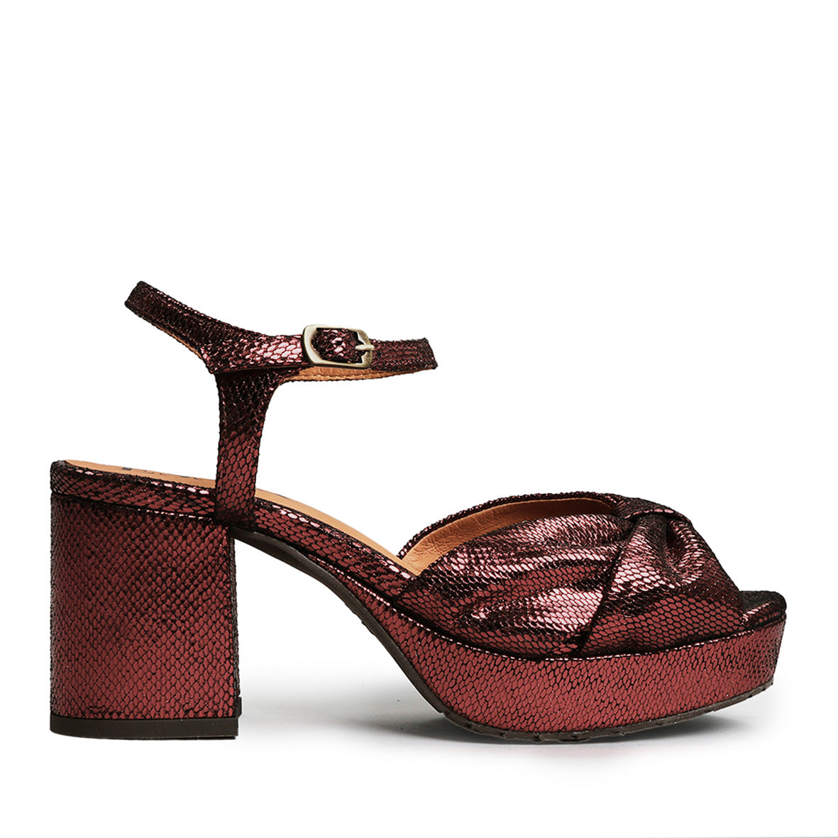 Chilli Metallic Burgundy Mid Sandal by Esska Shoes Ltd