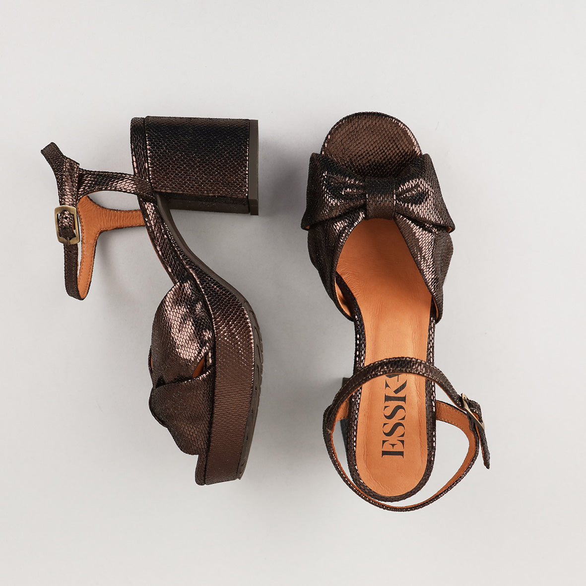 Chilli Metallic Dark Brown Mid Sandal by Esska Shoes Ltd