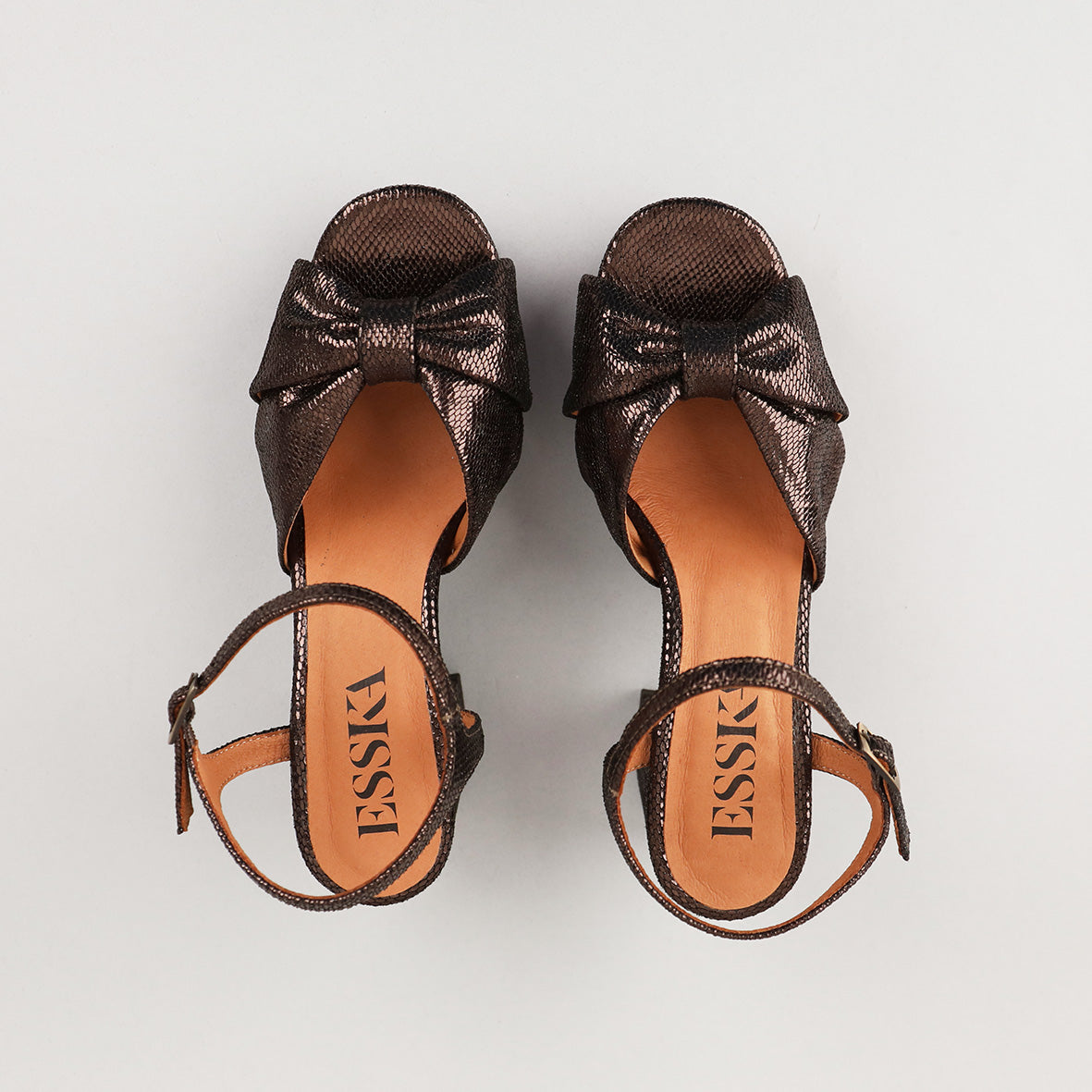 Chilli Metallic Dark Brown Mid Sandal by Esska Shoes Ltd
