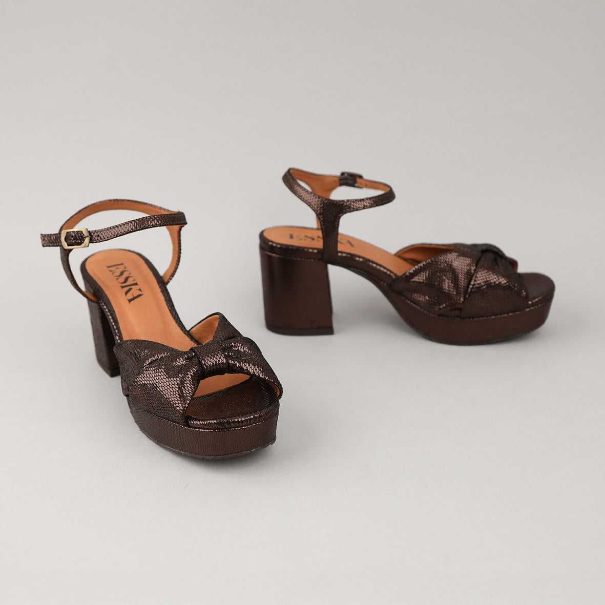 Chilli Metallic Dark Brown Mid Sandal by Esska Shoes Ltd