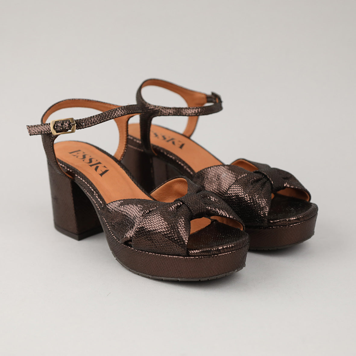 Chilli Metallic Dark Brown Mid Sandal by Esska Shoes Ltd