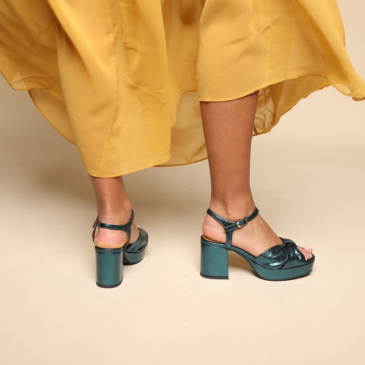 Chilli Metallic Teal Mid Sandal by Esska Shoes Ltd
