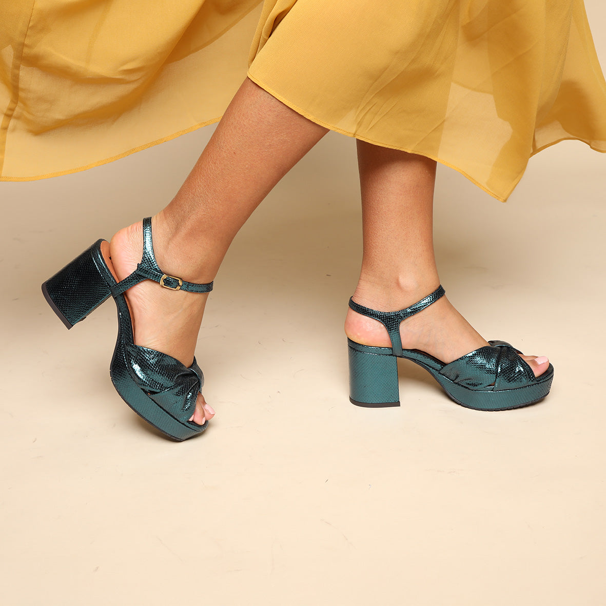 Chilli Metallic Teal Mid Sandal by Esska Shoes Ltd