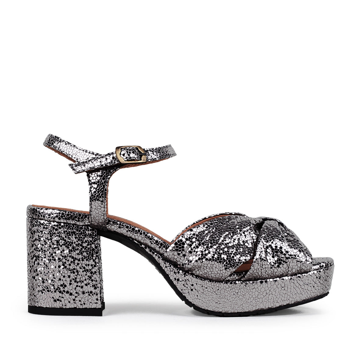 Chilli Vegan Metallic Steel Mid Sandal by Esska