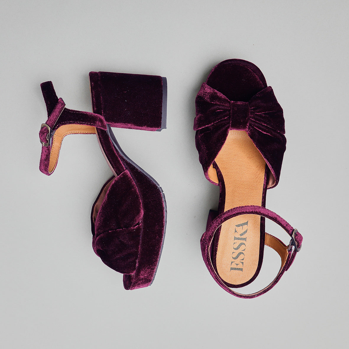Chilli Velvet Aubergine Mid Sandal by Esska Shoes Ltd