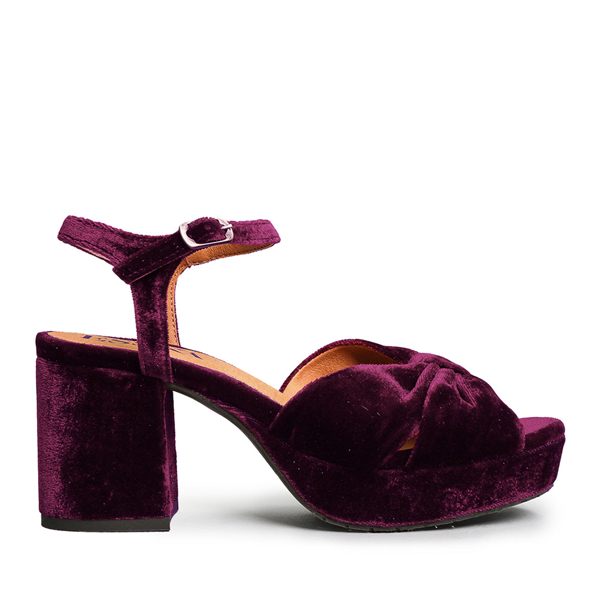 Chilli Velvet Aubergine Mid Sandal by Esska Shoes Ltd