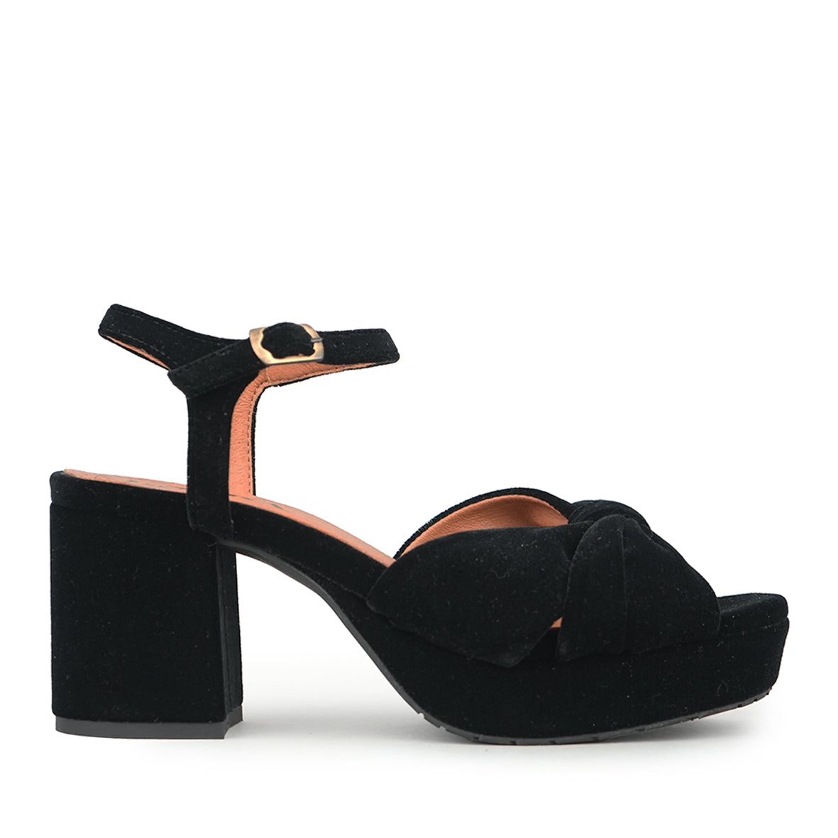 Chilli WIDE Velvet Black Mid Sandal by Esska