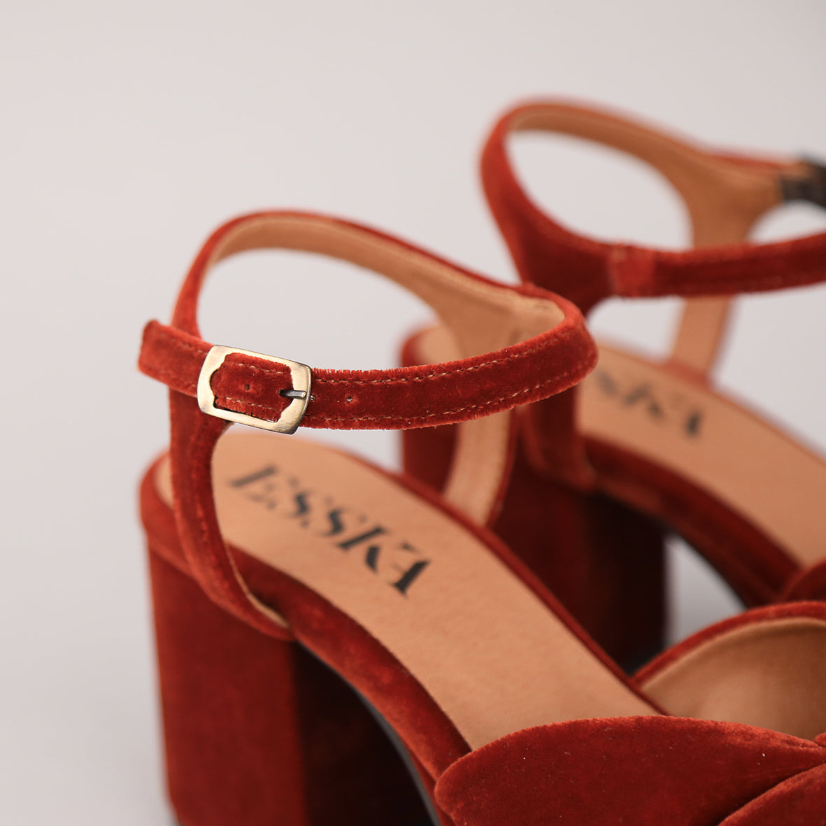 Chilli Velvet Burnt Orange Mid Sandal by Esska Shoes Ltd
