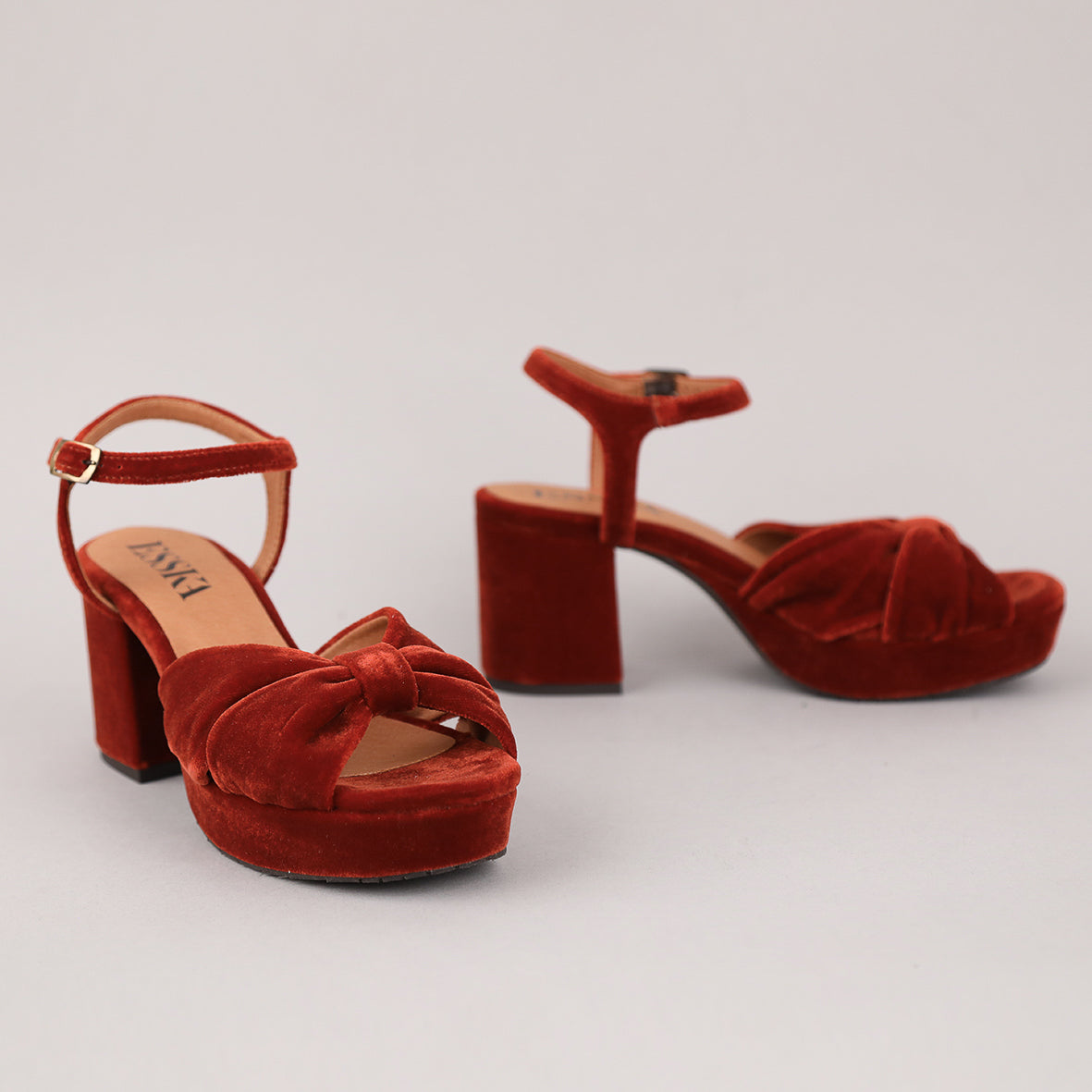 Chilli Velvet Burnt Orange Mid Sandal by Esska Shoes Ltd