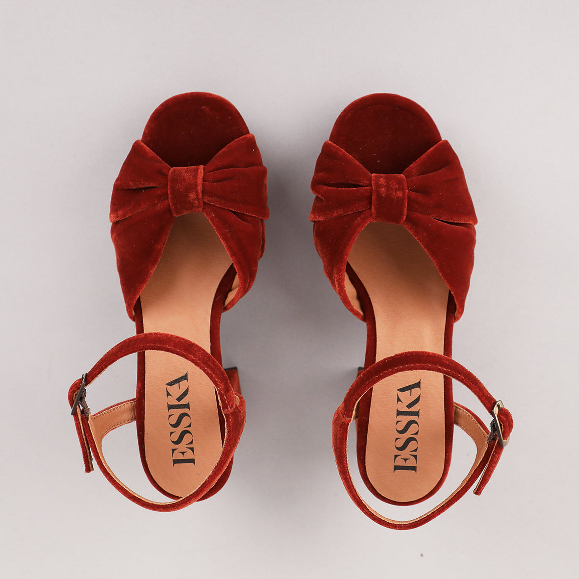 Chilli Velvet Burnt Orange Mid Sandal by Esska Shoes Ltd