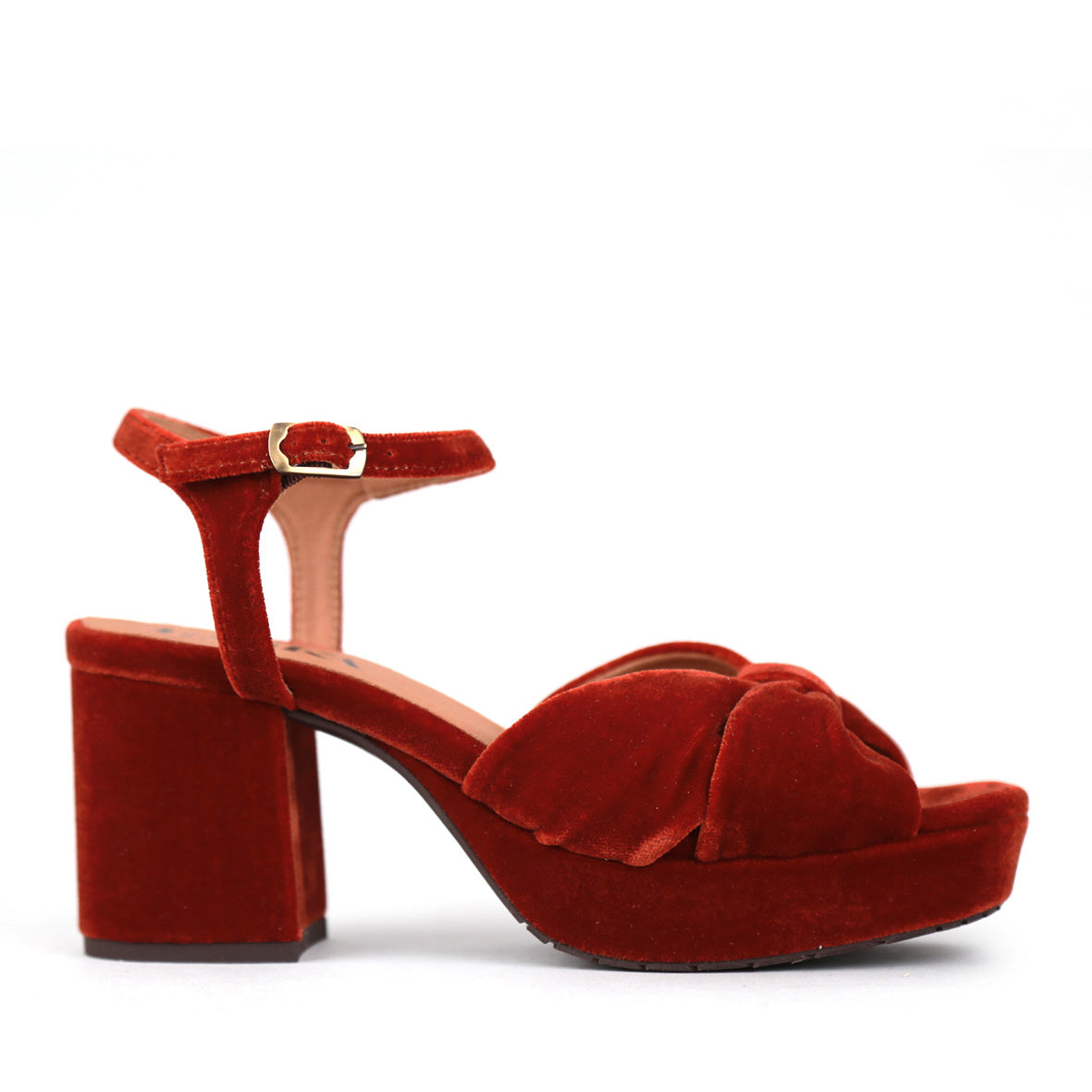 Chilli Velvet Burnt Orange Mid Sandal by Esska Shoes Ltd
