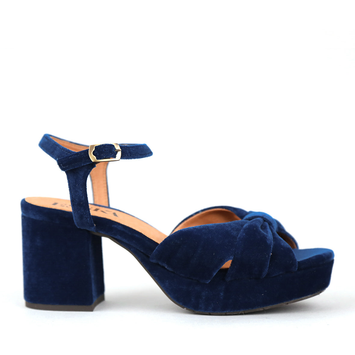 Chilli Velvet Duck Blue Mid Sandal by Esska Shoes Ltd