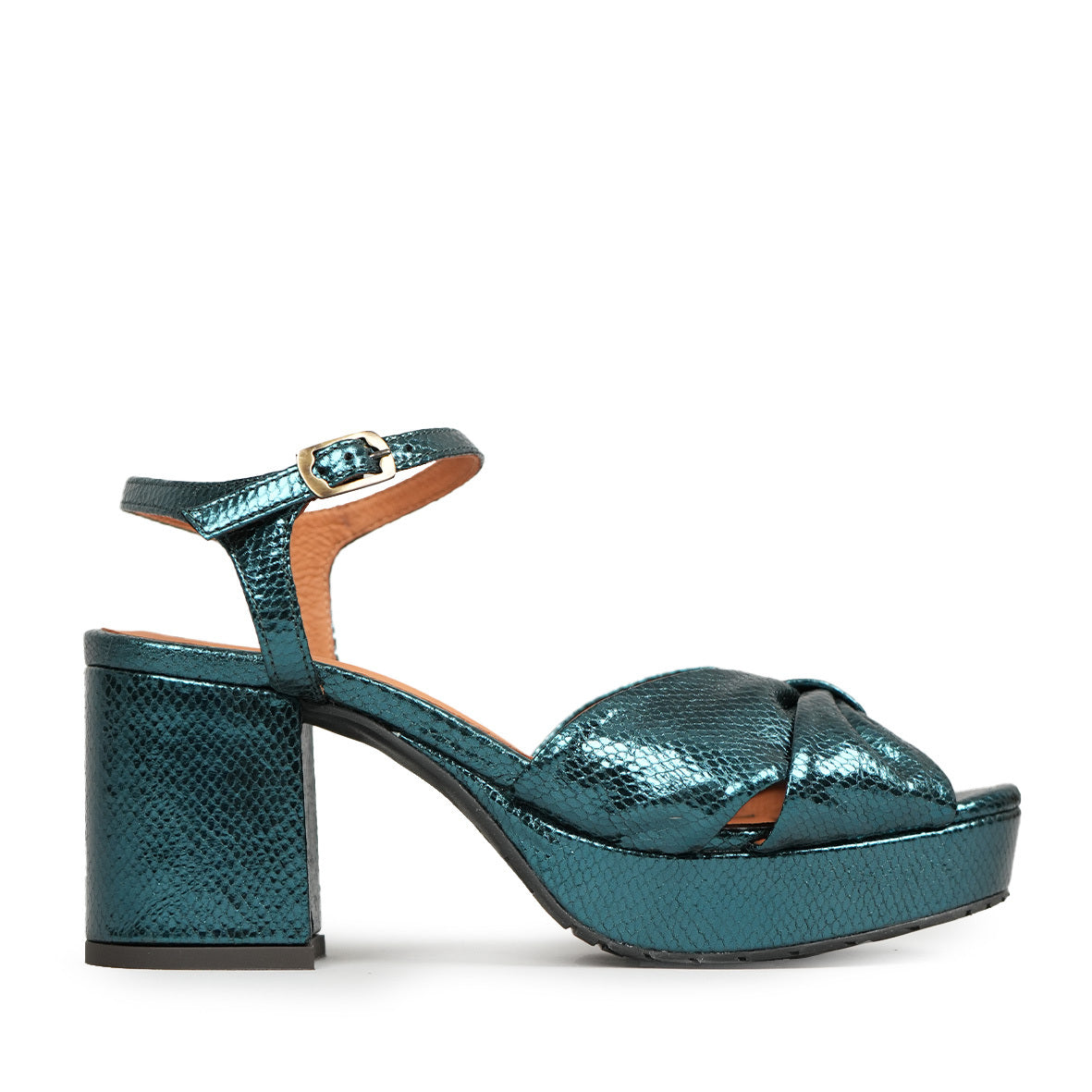 Chilli Metallic Teal Mid Sandal by Esska Shoes Ltd
