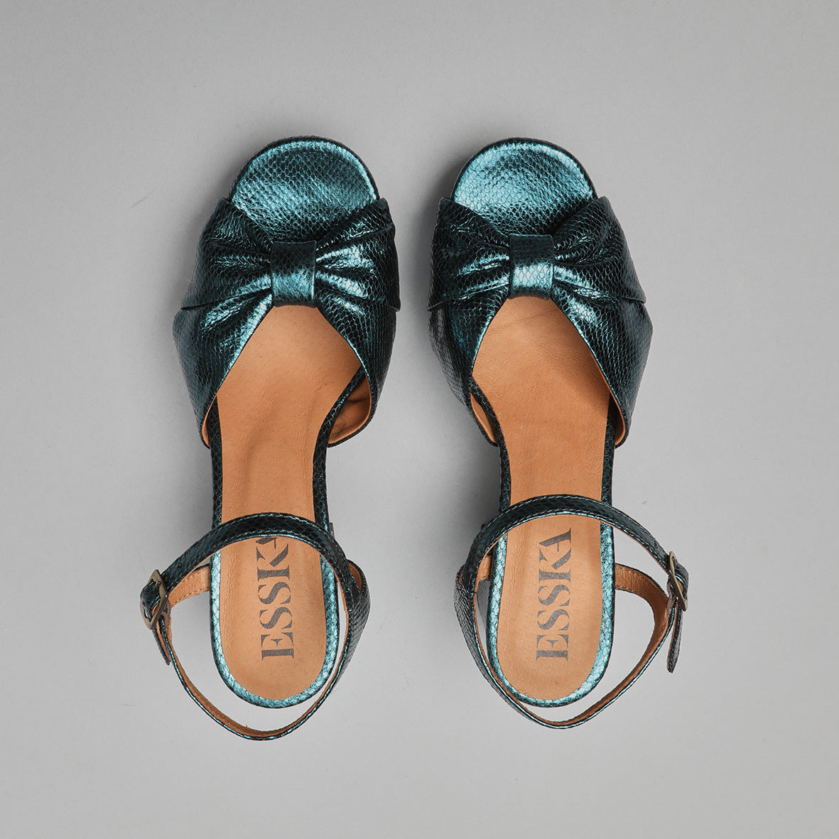 Chilli Metallic Teal Mid Sandal by Esska Shoes Ltd