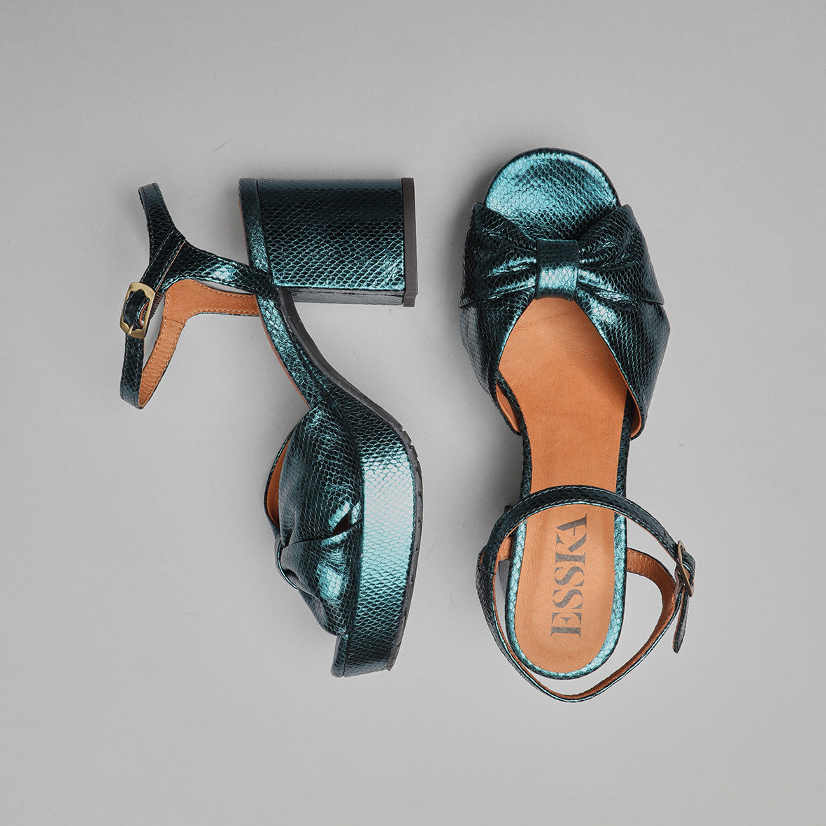Chilli Metallic Teal Mid Sandal by Esska Shoes Ltd