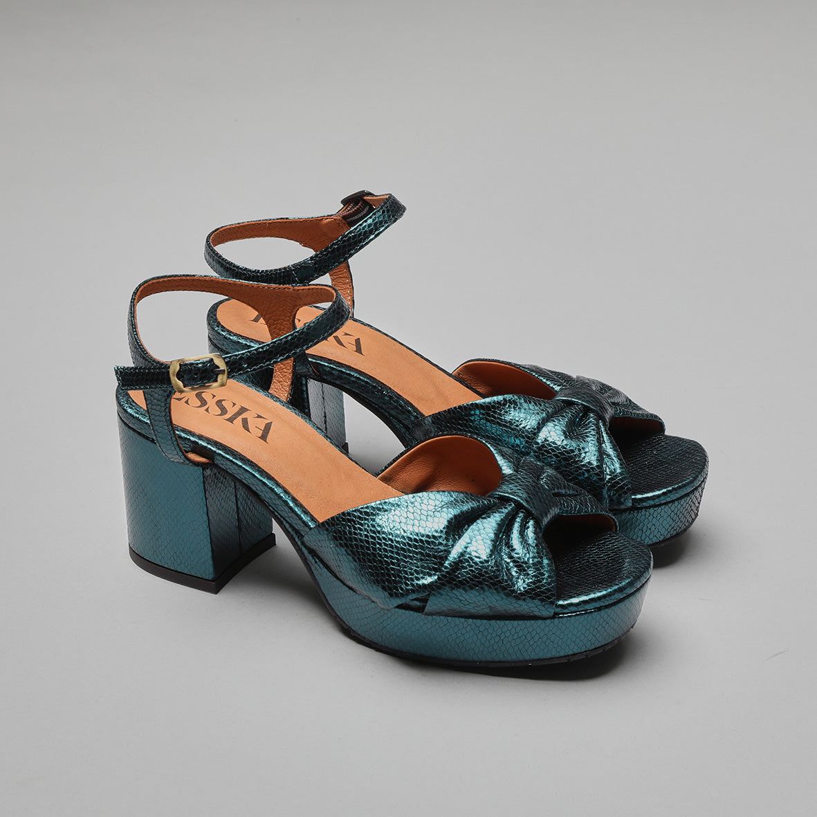 Chilli Metallic Teal Mid Sandal by Esska Shoes Ltd